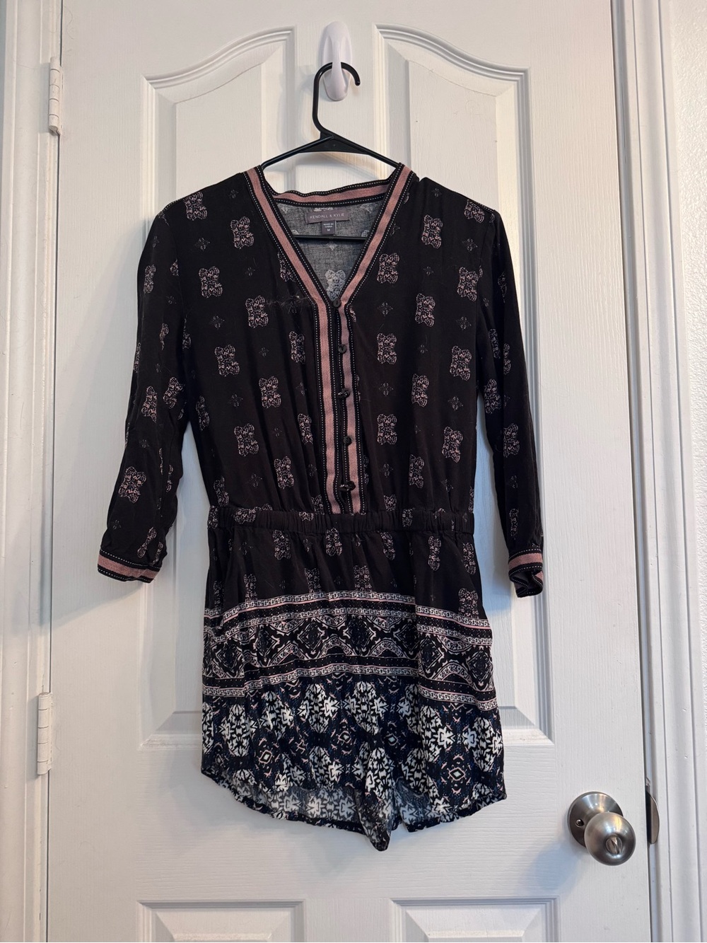 Women’s Black & Pink V-Neck Printed Boho Romper